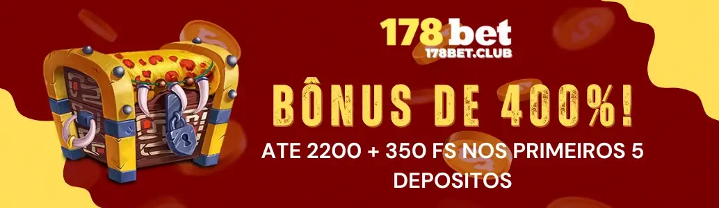 Bônus de 400% em destaque na tela inicial da 178BET com